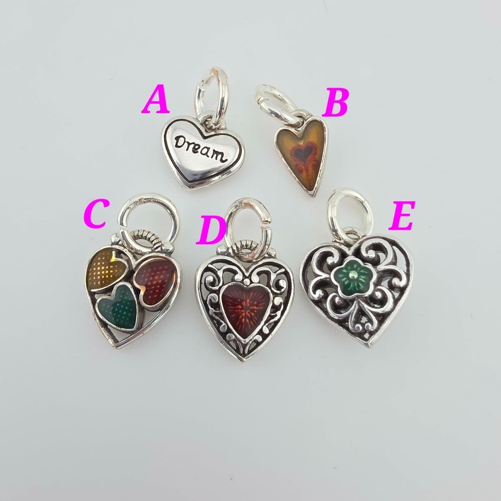 BRIGHTON 5 Heart Charms Dangle Red Green Yellow Enamel Dream Sun Silver Plate